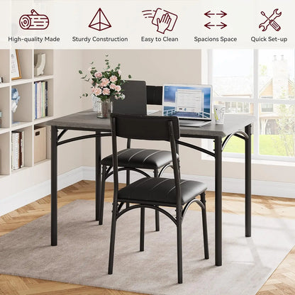 5-Piece Industrial Dining Table Set, Compact Kitchen Table & 4 Padded Chairs, Dining Room Furniture Set for Small Space.