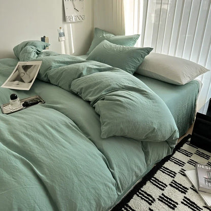 Bed Linen Solid Cotton Bedding Set, with Sheet, Duvet Cover, Pillowcases. Single Couple Bedsheet King, Queen Double Twin Size