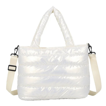 New Puffer Tote Bag for Women | Quilted Puffy Handbag & Lightweight Down Cotton Padded Shoulder & Crossbody Bag