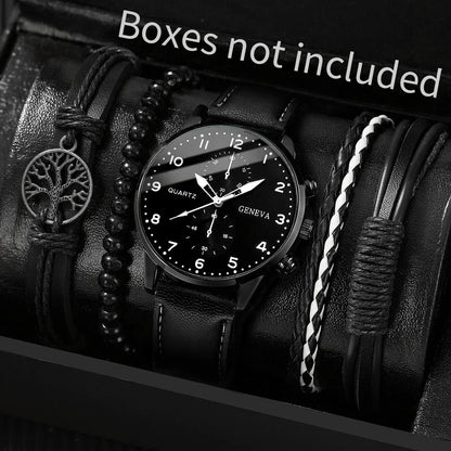5PCS/Set Men's Watch, Arabic Dial Analog Quartz Watches, Vintage Leather Bracelets Set.