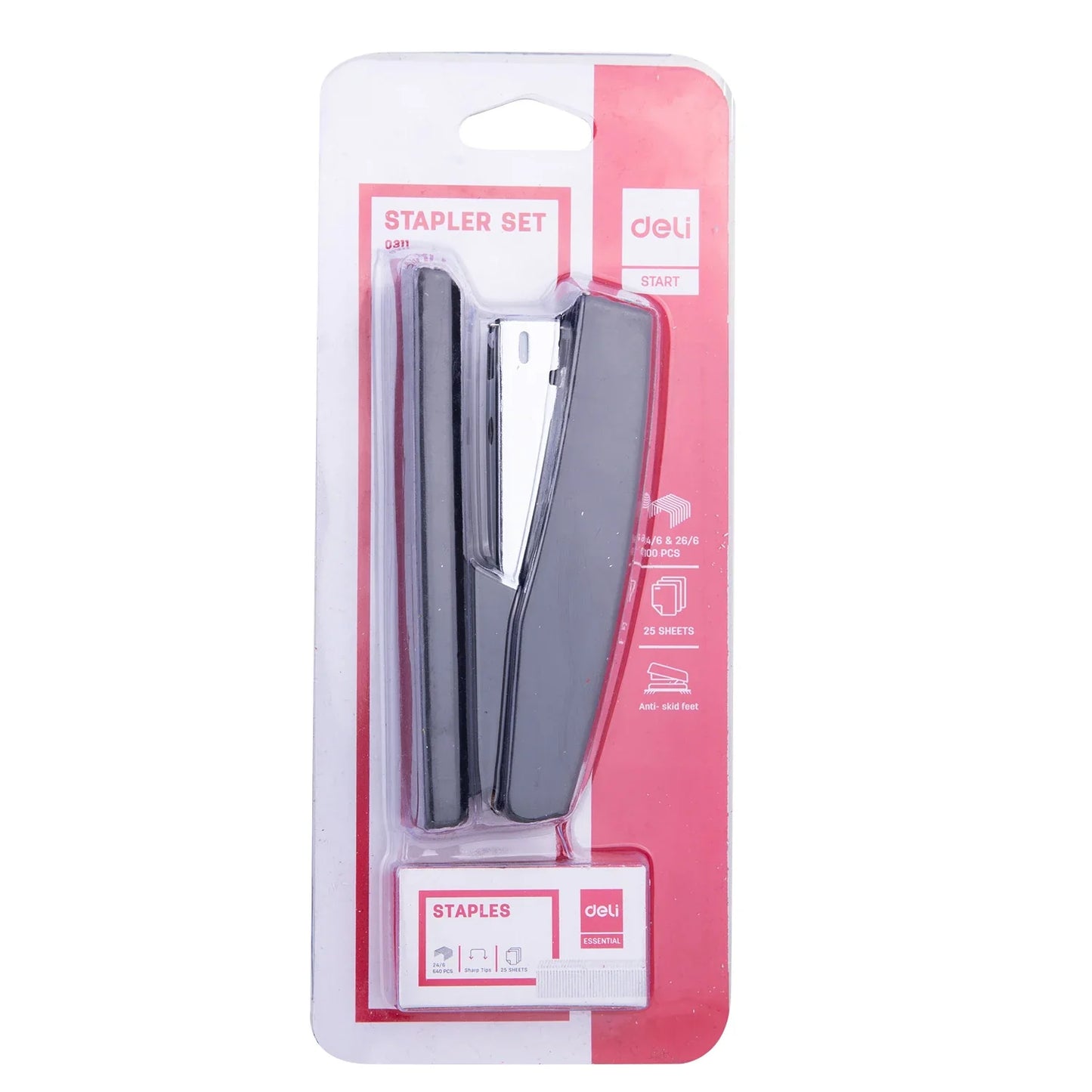 Deli Stapler Set, Black Stapler with 640 Staples Included Perfect for Office, School, and Home Use.