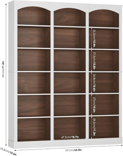 71" Triple Wide Bookshelf, 6 Tier, Tall Bookcase with Curved Baffle,18 Open Shelves for Living Room, Study.