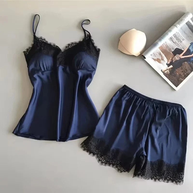 Women Pajama Suit, V-Neck Baby doll Lace  Lingerie  Short Set.