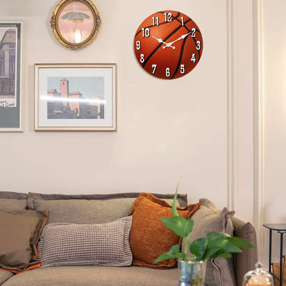 Sports Element Basketball Texture Pattern Wooden Wall Clock Living Room, Bedroom, Kitchen Wall Clock Silent Quartz.10 Inches 14 Inches 16inch (Without Batteries)