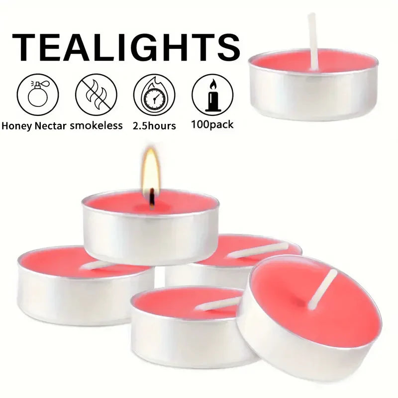 Air Fusion 100 Count Tea Lights Candles Tangerine, Honey Nectar, Scented Smoke-free Drip-free.