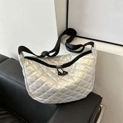 Fashion Nylon Padded Handbags Female | Large Capacity Top-Handle Bags & Solid Color Crossbody Bags (Winter Down Women Shoulder Bags)