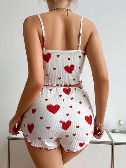 2 Pieces Set Women Pajama Shorts Sexy Camisoles Sleepwear.