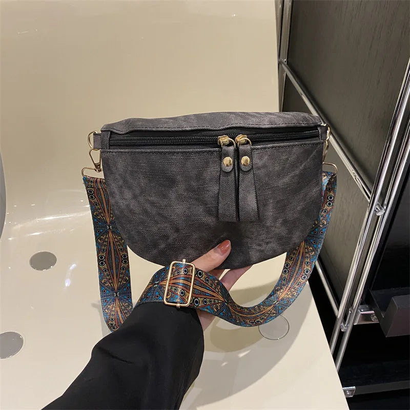 Stylish Hobo Solid Color Satchel | Luxury Designer Chest Bag & Women's PU Leather Waist Bags (Wide Strap Fashion Fanny Shoulder Pack)