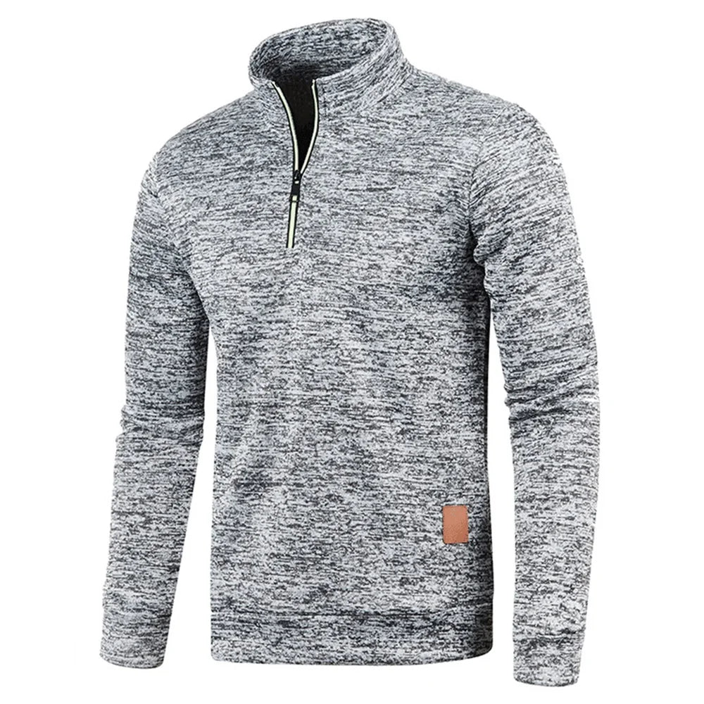 Men Sweatshirts Thicker Half Zipper, Pullover Solid Color Turtleneck.