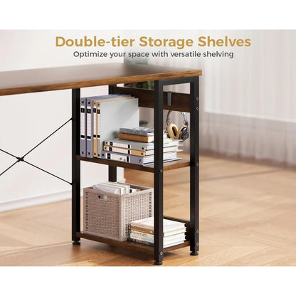 40 Inch Compact Computer Desk with 4 Fabric Drawers, for Small Spaces.