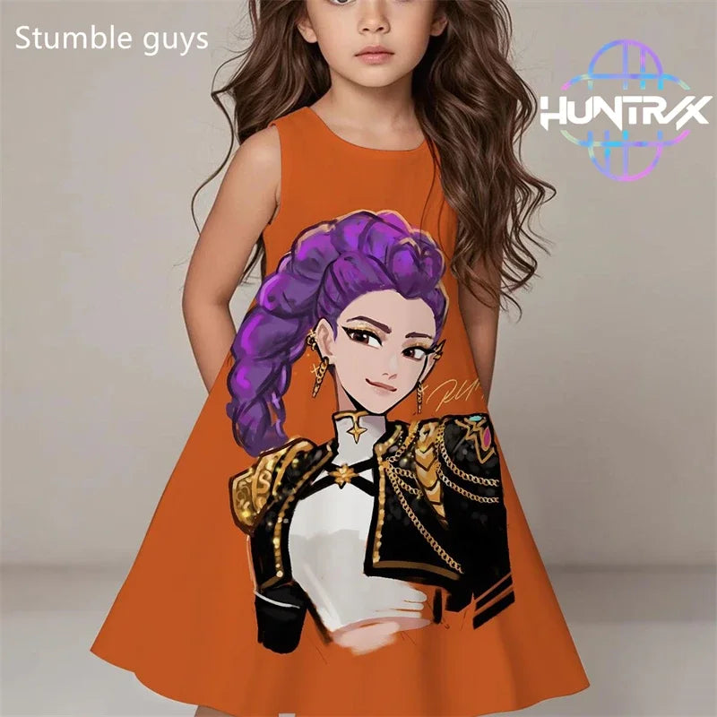 Demon Hunters Summer Dress, Girls Cute Casual Beach Fashion.