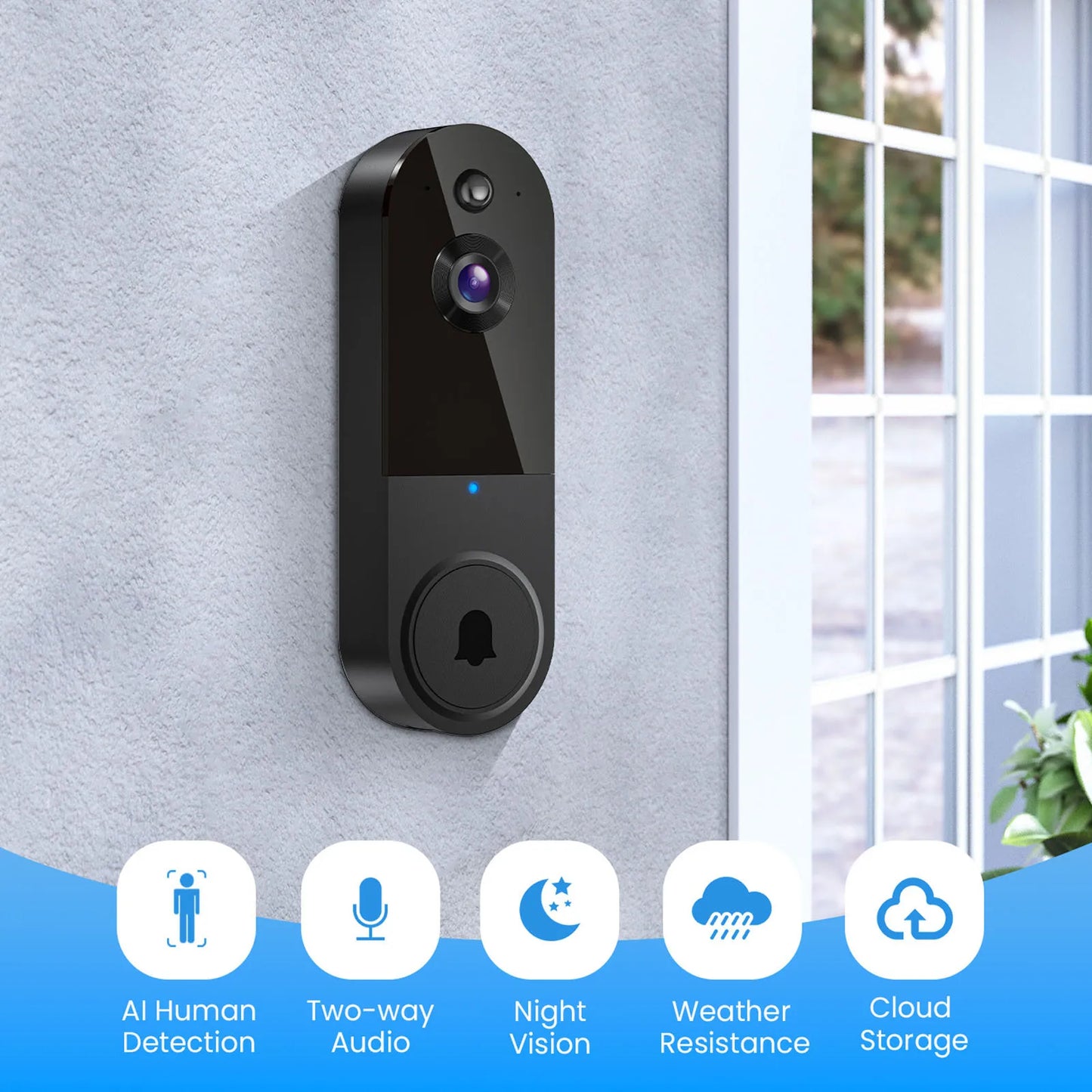 Wireless Video Doorbell with Mic & Speaker, Night View Camera Rechargeable Electronic Doorbell  for Home Safety Protection.