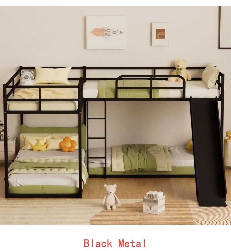 Triple Bunk Bed with Long & Short Ladder, Full-Length Guardrails, Easy Assembly, for Kids.
