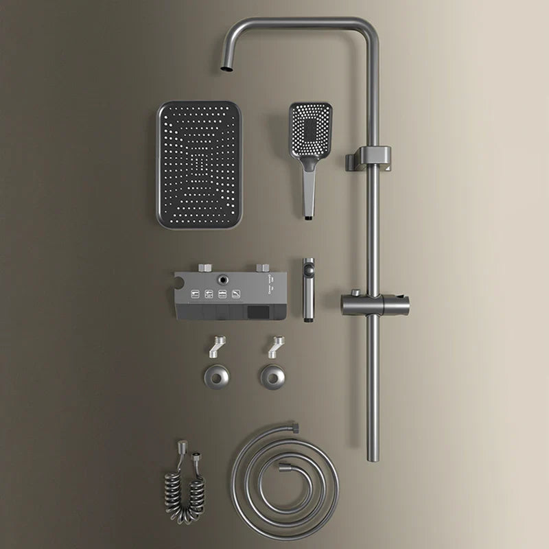 Bathroom Shower Full Set, Black White Gray Bathtub Shower, Digital LED Hot Cold Faucet