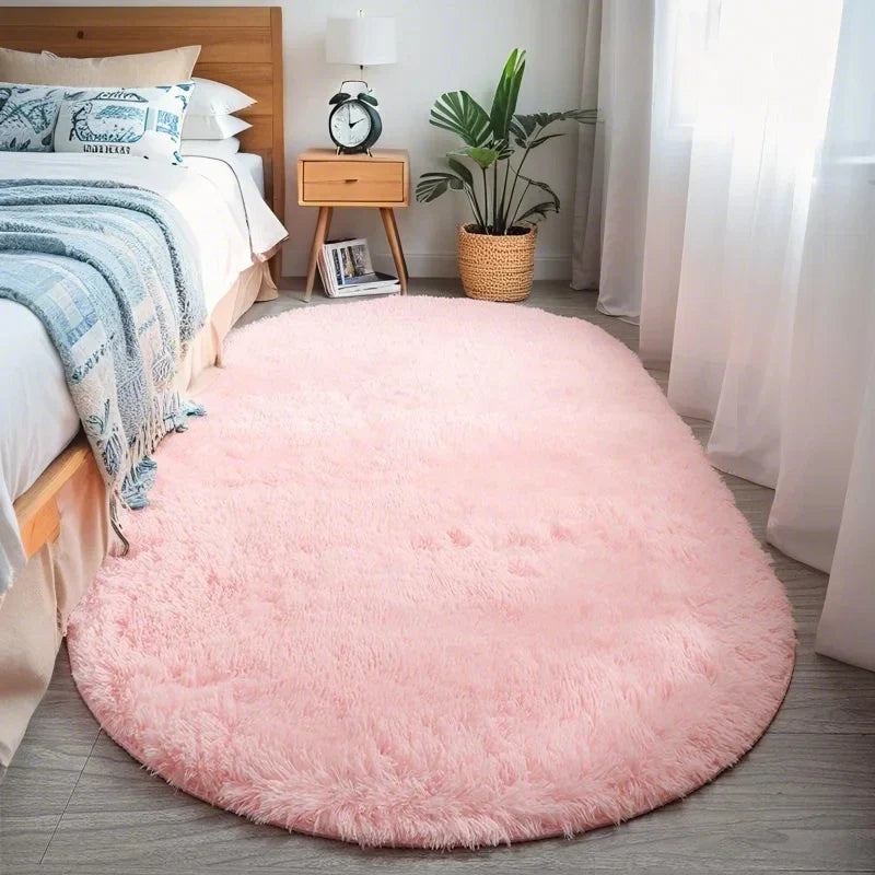 Fluffy Oval Plush Carpet Extra Soft Rug For Living Room ,Sofa Area, Bedroom, Non-Slip Shaggy Floor Mat.