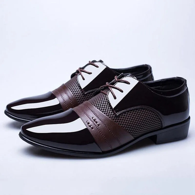 New British Men's Leather Shoes, Classic Man Pointed Toe Formal Shoes Lace Up.