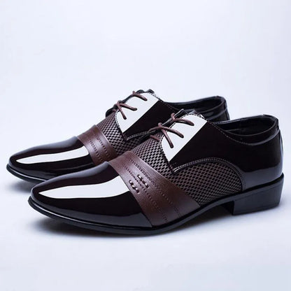 New British Men's Leather Shoes, Classic Man Pointed Toe Formal Shoes Lace Up.