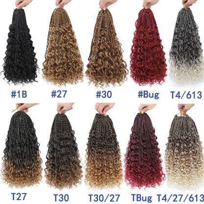 Ombre Goddess Box Braids Crochet Hair with Curly Ends | 14 Inch | 1-6 Packs