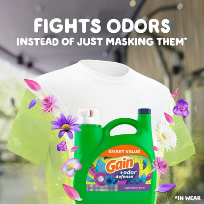 Odor Defense Liquid Laundry Detergent Super Fresh Blast Scent, HE Compatible, 107 Loads 154 fl oz,Laundry Detergent