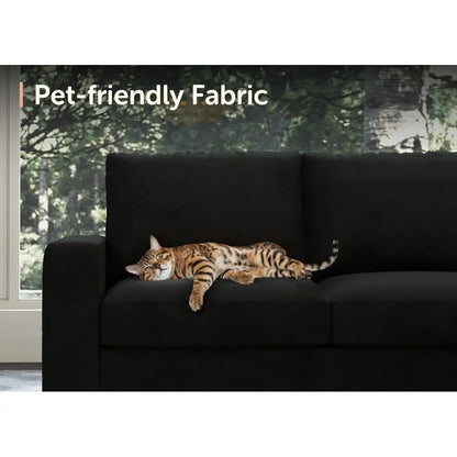 6-Seater U-Shaped Sectional Sofa with Pull-Out Bed and Storage Chaise in Velvet Black.