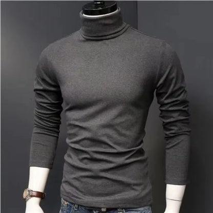 Men Turtleneck T-Shirts Casual High Collar Long Sleeve Plus Size Tees.