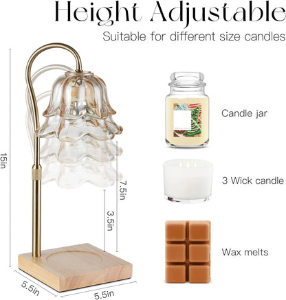Candle Warmer Lamp with Timer: Flower Gold Candle Lamps, Height Adjustable.