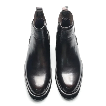 British Style High Top Men's Chelsea Boots | Classic Luxury Genuine Leather (Height Increasing, Elastic Band)