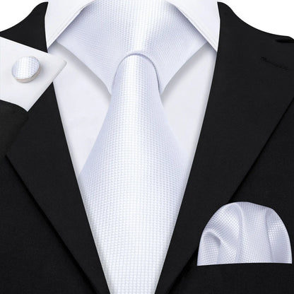 Black White Gray Silver Men Tie Handkerchief Cufflinks Set.