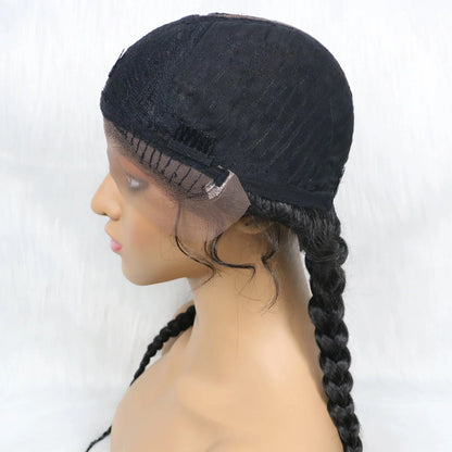 24" Dutch Cornrow Box Braid Wig | Lace Front Synthetic Wig with Baby Hair | Afro Wig for Black Women | High-Temp Fiber