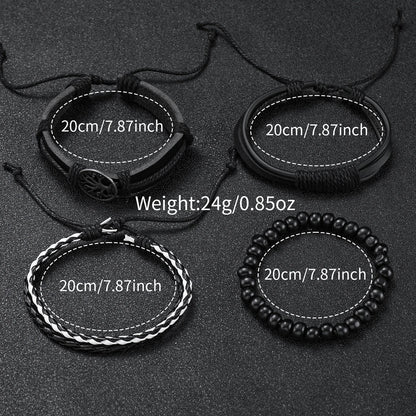 5PCS/Set Men's Watch, Arabic Dial Analog Quartz Watches, Vintage Leather Bracelets Set.