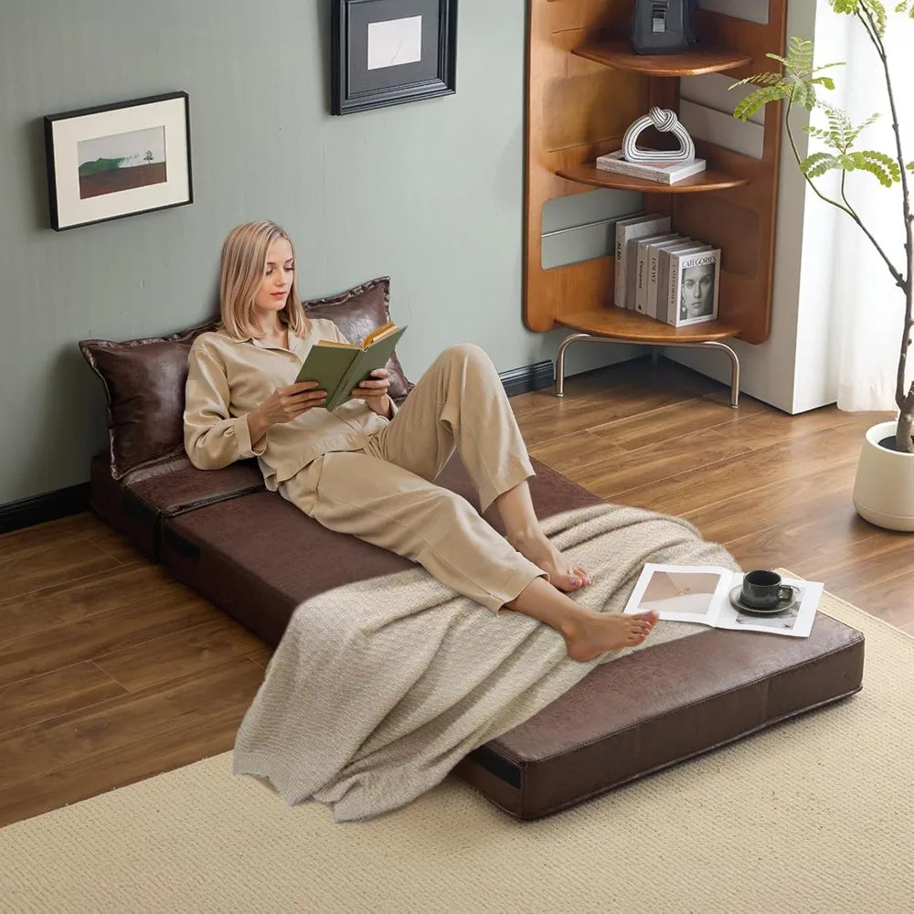 Futon Sofa Bed, 5-in-1 Convertible Sleeper Sofa, Chair, RV Furniture, for Small Spaces.
