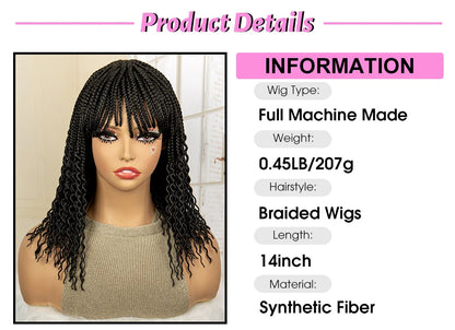 Short 14" Bob Braided Wig | Curly Knotless Box Braids | Synthetic Machine Made Wig | For Black Women