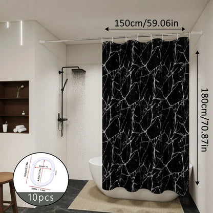 Bathroom Shower Curtain Easy Clean and Wipe Marble Curtain with Hooks