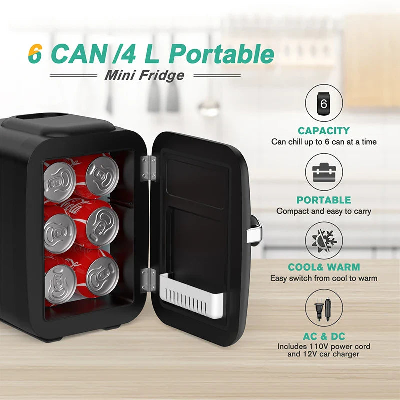 Crownful 4L Mini Fridge 110V, 220V Beauty Makeup Skincare Refrigerator, AC/DC Heated Cooling Beauty Refrigerator, Car Mini Fridge.
