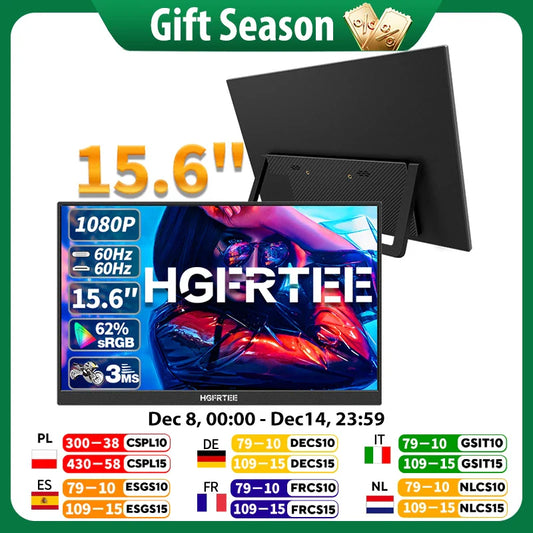 15.6inch Portable Monitor, FHD-IPS Panel ,Second Screen for Laptop Gaming, Extended Display with Type C HDMI.