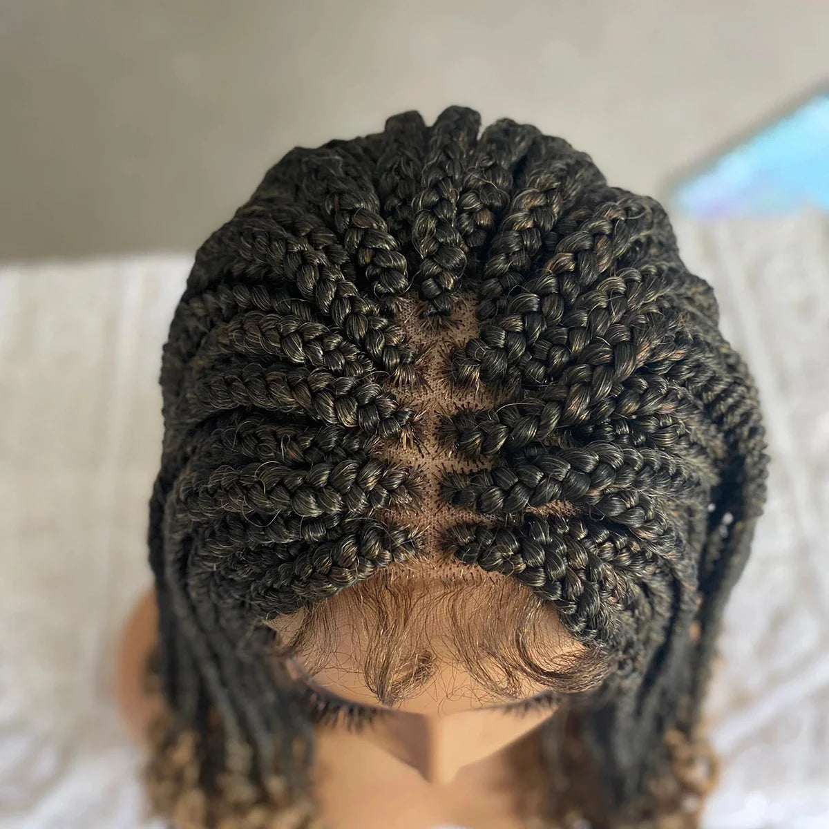 18" Curly End Box Braided Lace Front Wig | 4x4 Lace | Baby Hair | Synthetic Afro Wig