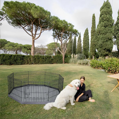 Foldable Metal Dog Playpen with Bottom Pad, 8 Panels 24"H x 24"W for Indoor/Outdoor Pet Exercise.