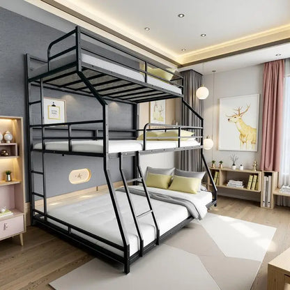 Triple Bunk Bed with Long & Short Ladder, Full-Length Guardrails, Easy Assembly, for Kids.