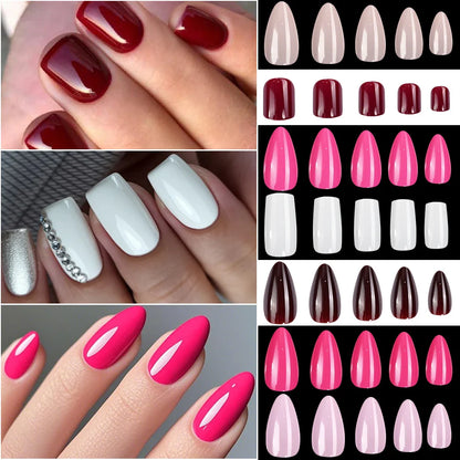 120Pcs Red Short Square Fake Nails  Full Cover Press on Acrylic Fingertip.