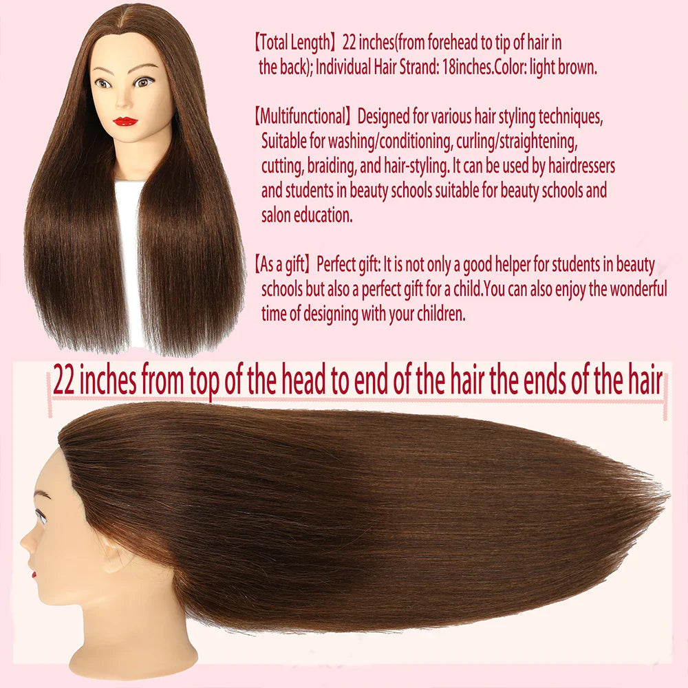 100% Real Human Hair Doll Head For Hairstyle Professional Training.