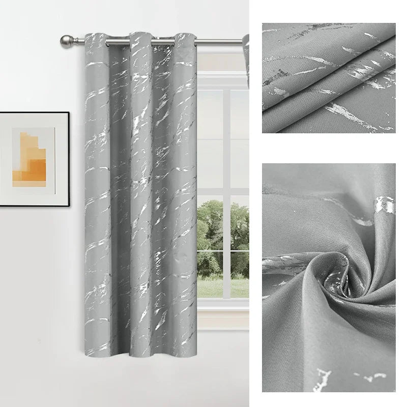 1pc/2pcs Wave and Marble 100% Blackout Curtains, Hot Stamping and Silver Curtains.
