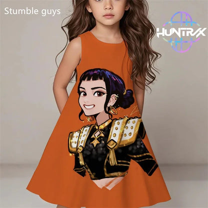 Demon Hunters Summer Dress, Girls Cute Casual Beach Fashion.