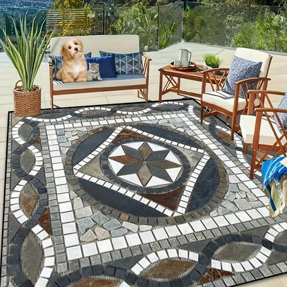 VIKAMA Marble Geometric Large-Area Carpet, Non-Slip Outdoor Caravan Terrace Floor Mat, Living Room, Bedroom Carpet.