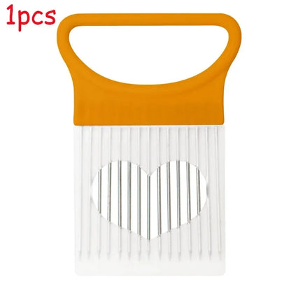1/2/3/4pcs Effortlessly, Slice Onions with this 1pc Colorful Onion Slicer stainless steel potato chip onion holder.