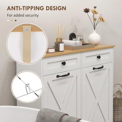 Tilt Out Laundry Hamper Cabinet, with 2 Baskets and 2 Drawers, White.