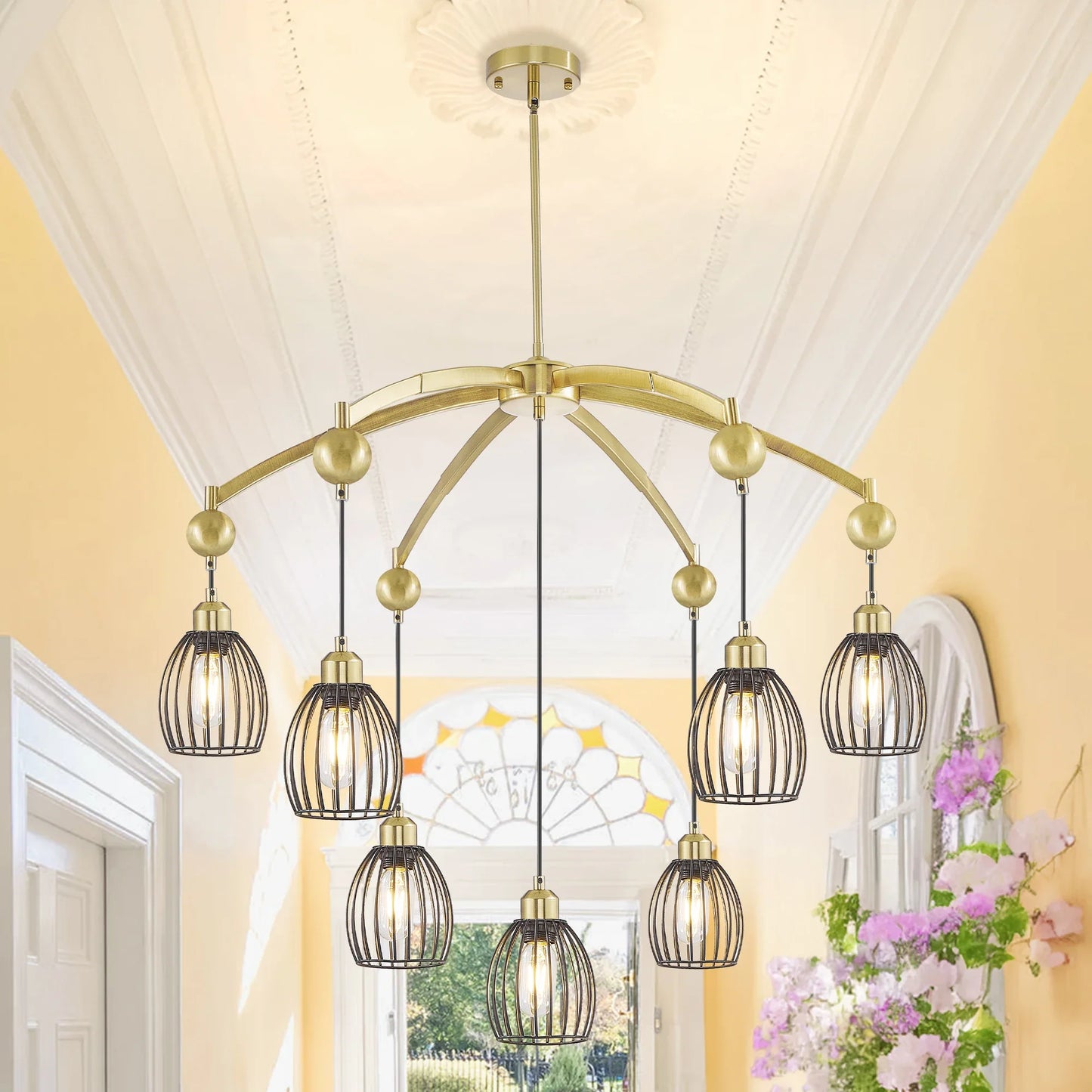 Contemporary Lighting Adjustable Farmhouse Chandelier Black Rope Pendant