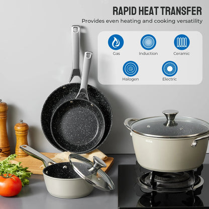 Induction Cookware Nonstick, 10-Piece Pots and Pans Set, for Induction Cooktop, Compatible with All Stoves.