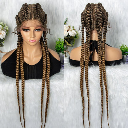 36" 27/613 Blonde Cornrow Braided Wig | Lace Frontal Box Braids | Synthetic Wig with Baby Hair for Black Women