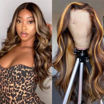 65CM Highlight Blonde & Honey Piano Color Lace Front Human Hair Wig | Brazilian Body Wave Lace Wig for Women