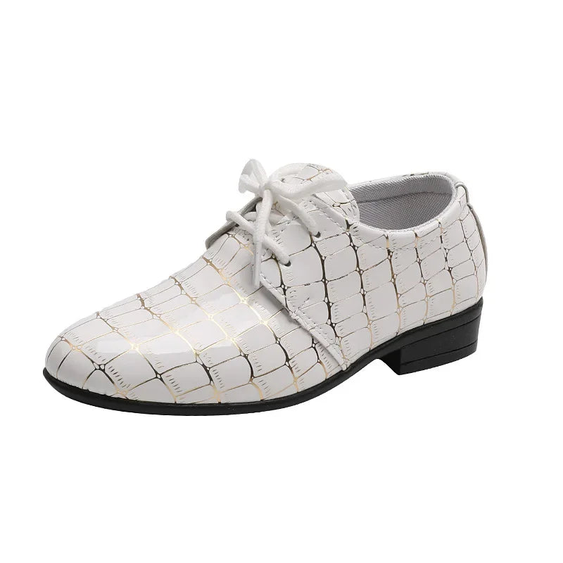 Boys Performance Shoe, Pointed Toe Black, White Children Leather Casual Shoes.